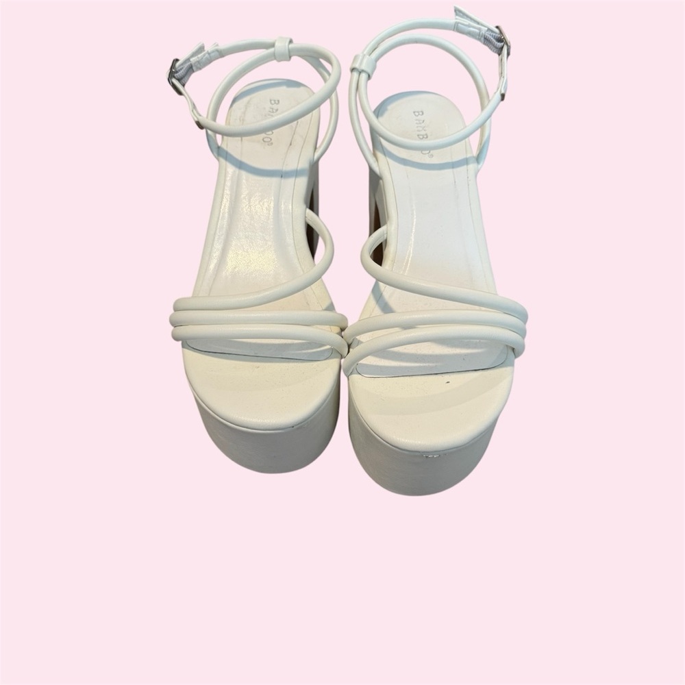 Bamboo Platform Heels, White, Size 9